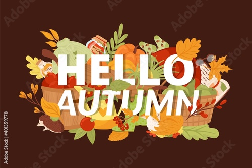 Wallpaper Mural Season background banner, hello autumn card vector illustration. Fall orange leaf, october nature design and seasonal decoration. Colorful red yellow leaves plant texture poster concept. Torontodigital.ca