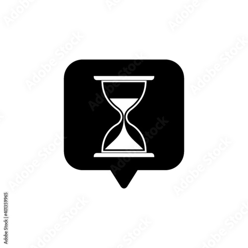 Speech bubble Sand clock sign. Old hourglass with flowing sand icon isolated on white background