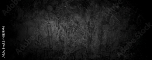 Old wall texture cement dark black gray panorama background abstract grey color design are light with white gradient background. © Kamjana