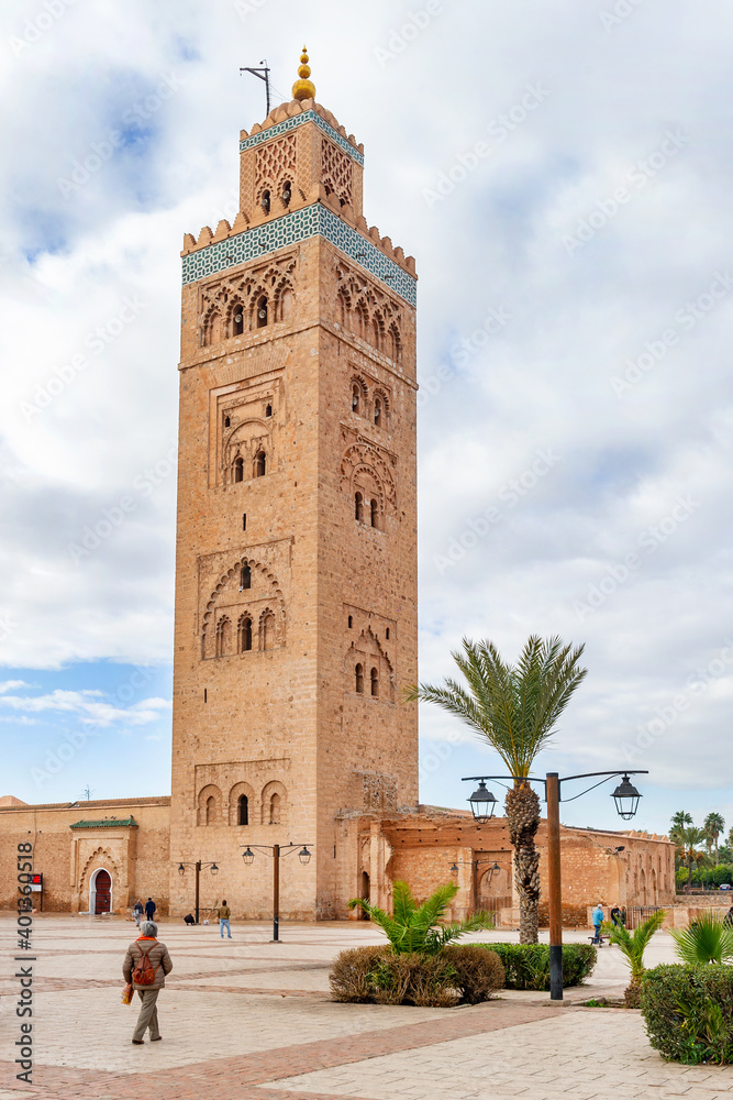 Fototapeta premium Koutoubia Mosque minaret in medina quarter of Marrakesh, Morocco