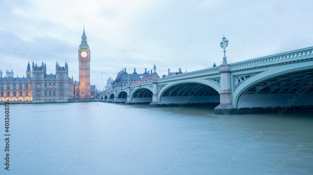 Big Ben, Houses of Parliament and Westminster bridge travel destinations at London, UK.
