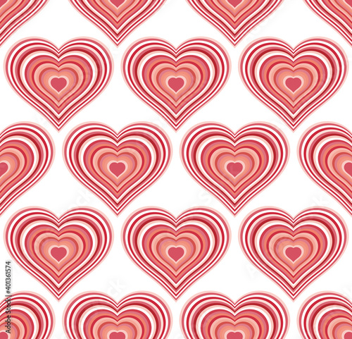 Striped red hearts seamless texture or background.