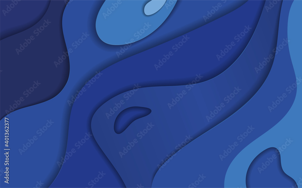 Blue color illustration in paper-cut style. Can be used as a background, postcard, in web design, printing