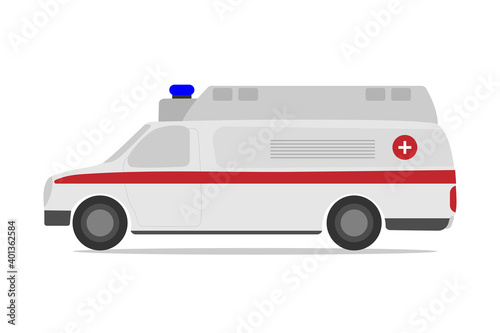 Fototapeta Naklejka Na Ścianę i Meble -  Vector illustration of a white ambulance car. Special medical car. Isolated template medical van on a white background..