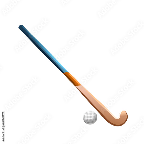 Field hockey equipment and a small ball. Isolated over white background. Vector illustration