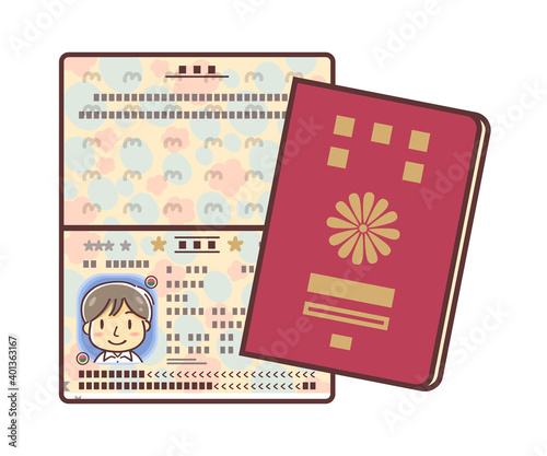 パスポートのイラストのセット（表紙・中面・男性）