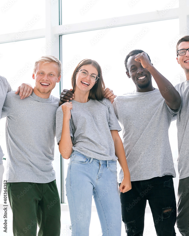 Fototapeta premium happy business team standing in bright office.
