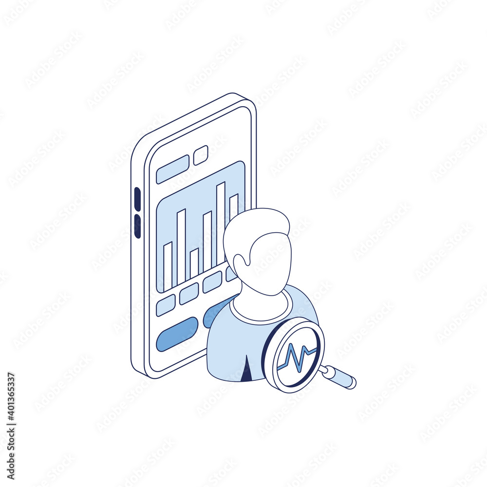 User analytics, statistics, charts. Vector 3d line isometric, color web ...