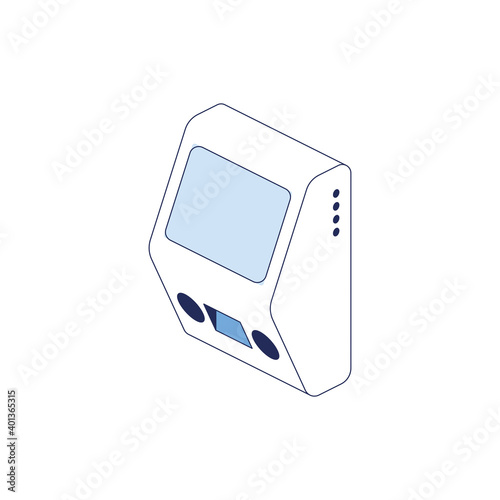 Price checker store. Vector 3d line isometric, color web icons, new flat style. Creative illustration, idea for infographics.