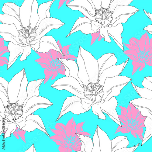 Seamless pattern with flowers. Hand drawn floral background. Artwork for textiles, fabrics, souvenirs, packaging and greeting cards.