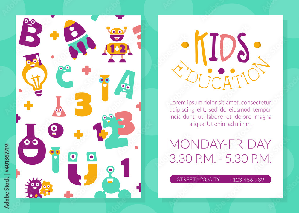 Kids Education Card Template with Space for Text, Invitation, Banner, Poster, Flyer Design, Science for Children Educational Club Vector Illustration