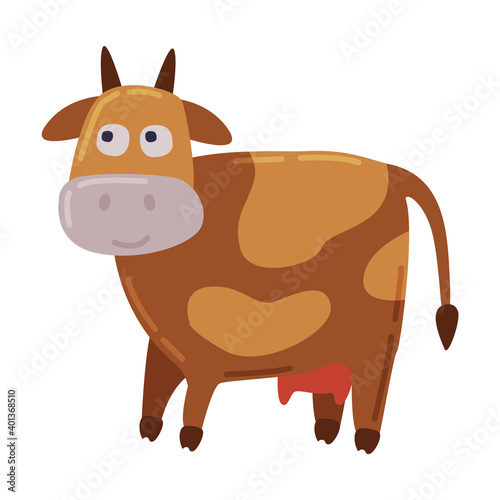 Brown Spotted Cow  Dairy Cattle Animal Husbandry Breeding Cartoon Style Vector Illustration