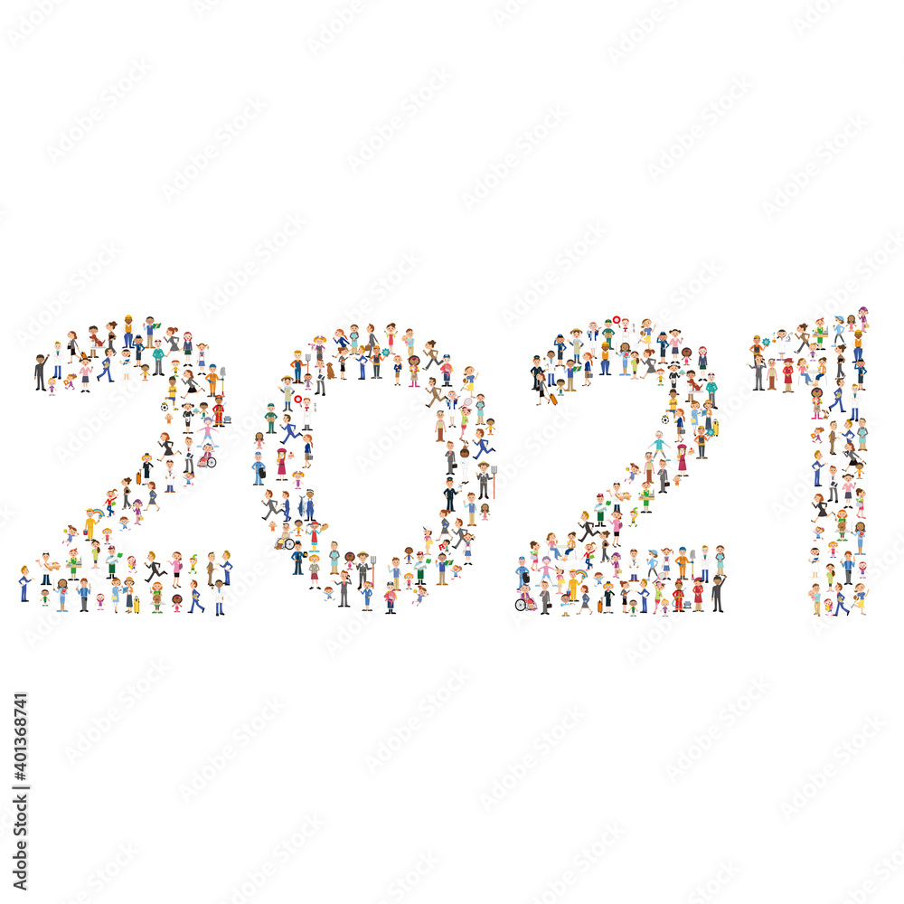Fototapeta premium 2021 文字 人々 集団 イラスト
