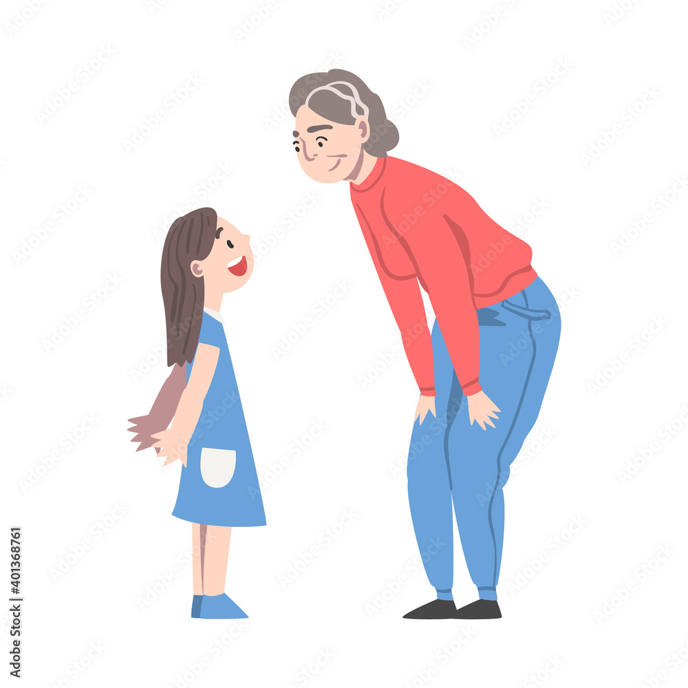 Grandma and Granddaughter Spending Pastime Time Together, Grandparent Entertaining Grandchild Cartoon Style Vector Illustration Grandma and Granddaughter Spending Pastime Time Together, Grandparent Entertaining Grandchild Cartoon Style Vector Illustration