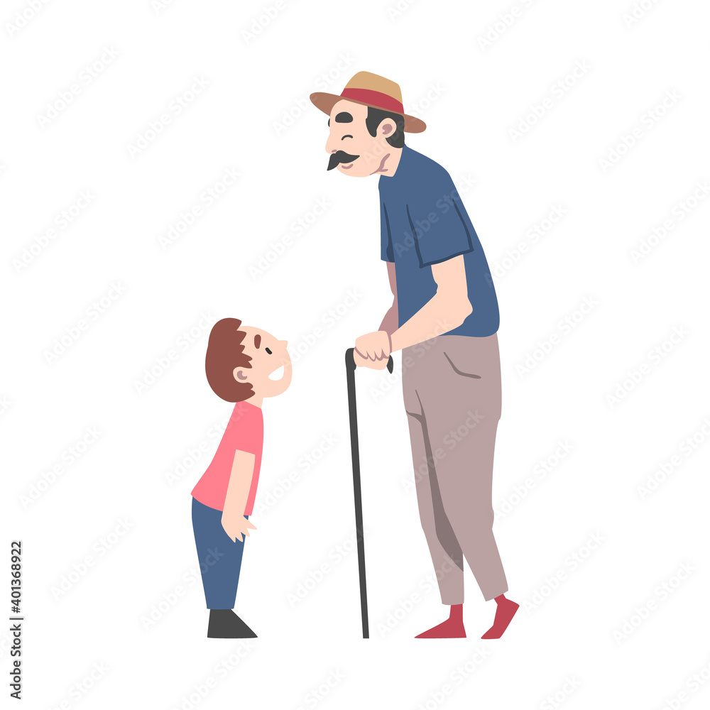 Grandfather and Grandson Spending Pastime Time Together, Grandparent Communicating with his Grandchild Cartoon Style Vector Illustration Grandfather and Grandson Spending Pastime Time Together, Grandparent Communicating with his Grandchild Cartoon Style Vector Illustration