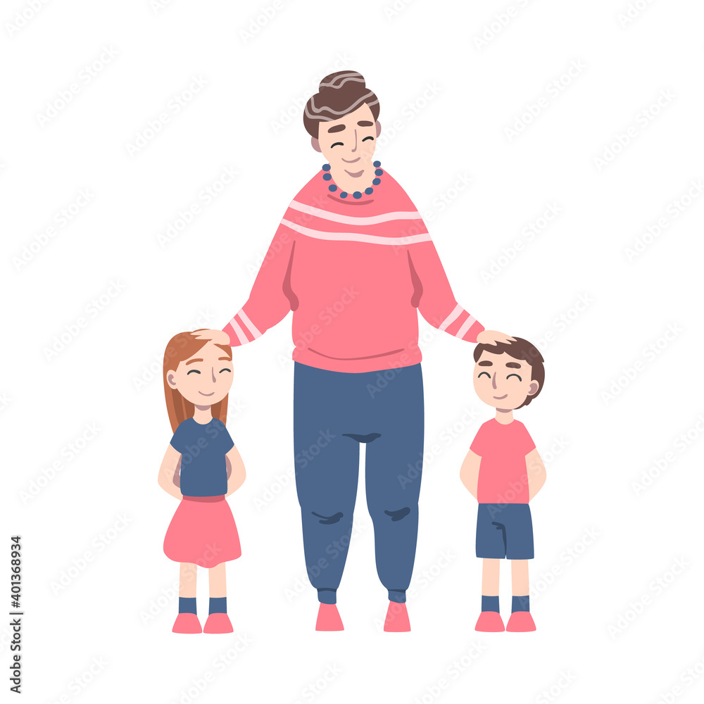 Grandma, Grandson and Granddaughter Spending Pastime Time Together, Grandparent Walking with her Grandchildren Cartoon Style Vector Illustration Grandma, Grandson and Granddaughter Spending Pastime Time Together, Grandparent Walking with her Grandchildren Cartoon Style Vector Illustration