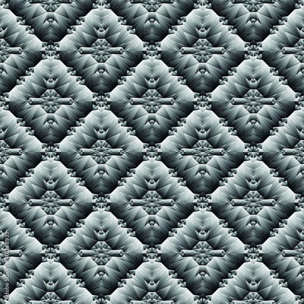 Fototapeta premium Geometric seamless pattern, ornament, abstract black and white metallic effect background, fashion print, vector texture.