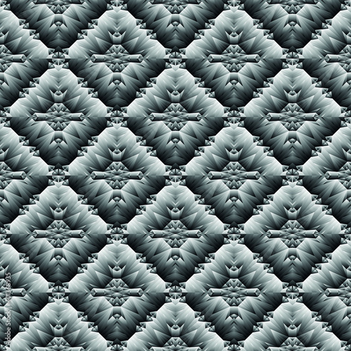 Geometric seamless pattern, ornament, abstract black and white metallic effect background, fashion print, vector texture.