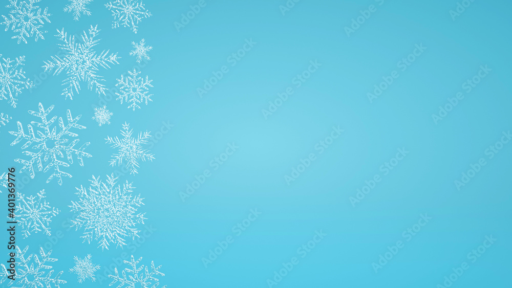 3D Ice Snow Flakes Isolated On Blue Background. Empty Space For Text - 3D Illustration 3D Ice Snow Flakes Isolated On Blue Background. Empty Space For Text - 3D Illustration