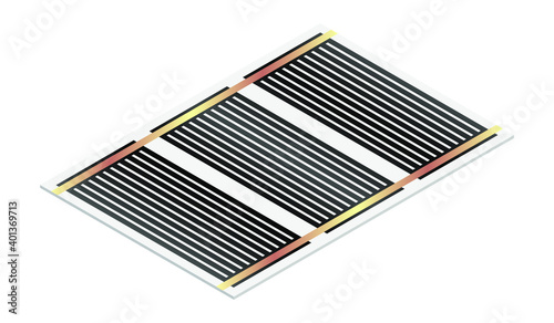 Realistic vector illustration underfloor heating isolated on white background. Infrared floor heating system vector icon in flat cartoon style. 3D isometric infrared floor heating vector illustration.