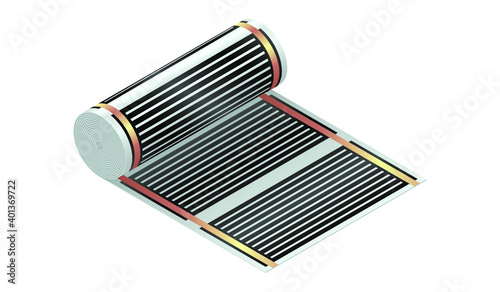 Realistic vector illustration underfloor heating roll isolated on white background. Infrared floor heating system vector icon in flat cartoon style. 3D isometric floor heating roll vector illustration