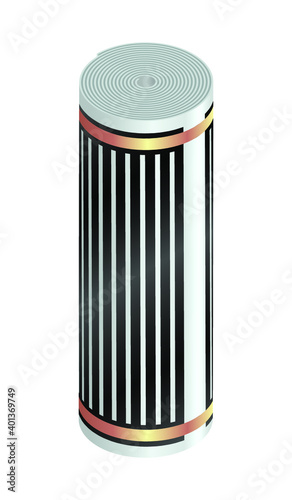 Realistic vector illustration underfloor heating roll isolated on white background. Infrared floor heating system vector icon in flat cartoon style. 3D isometric floor heating roll vector illustration