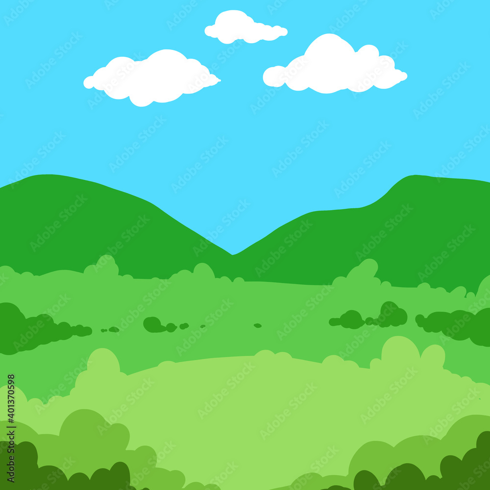 New Cartoon Landscape background art illustration. Modern game brand nature wallpaper card design. Ecology education book web page image.