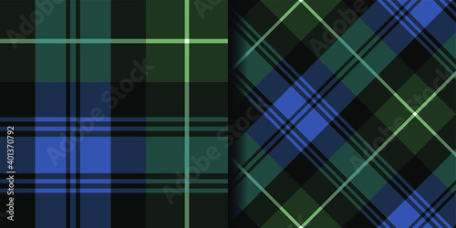 Seamless vector two green plaid patterns . Classic tartan backgrounds. For packaging, fabric, textile, cover etc.