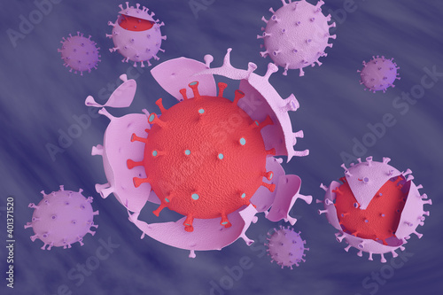 Covid 19 virus mutating into a new strain. 3d illustration.