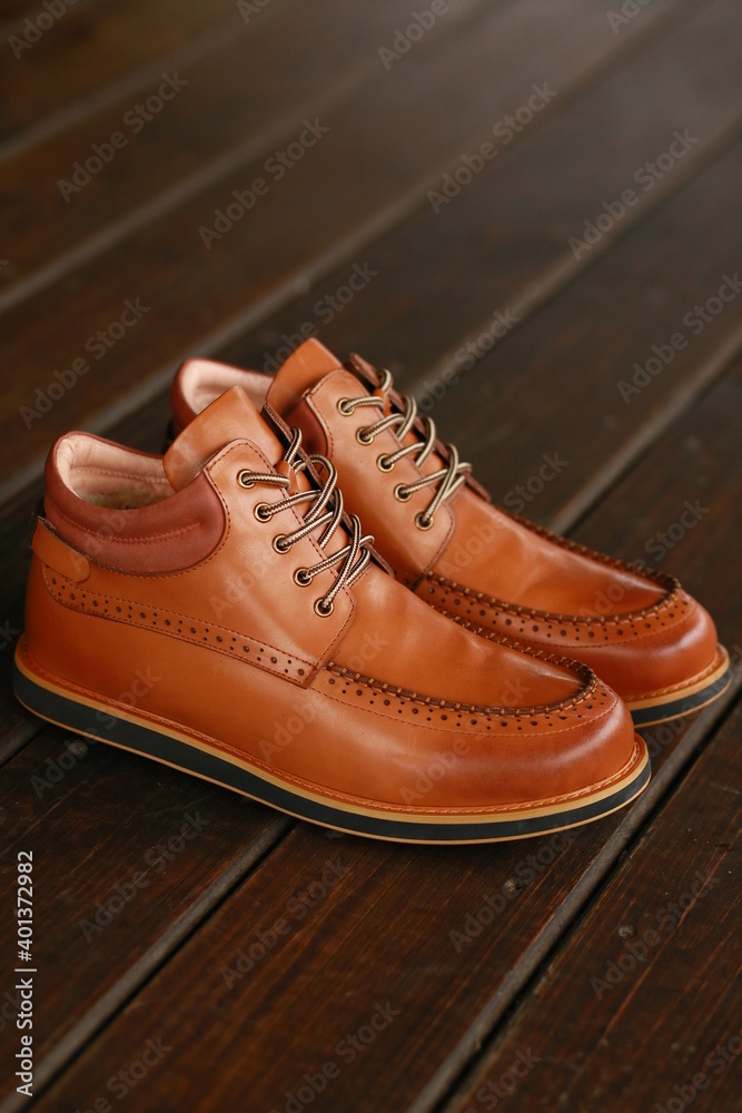 leather shoes on the wooden floor leather shoes on the wooden floor
