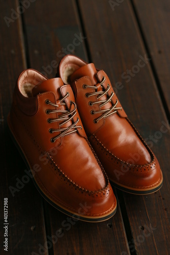 leather shoes on the wooden floor