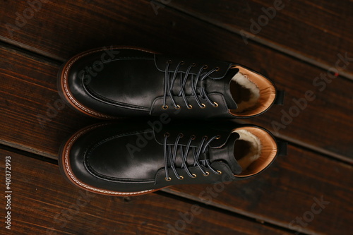 leather shoes on the wooden floor
