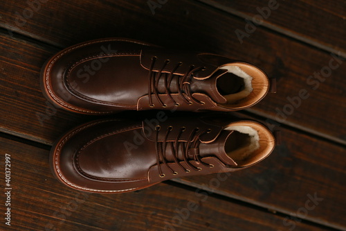 leather shoes on the wooden floor
