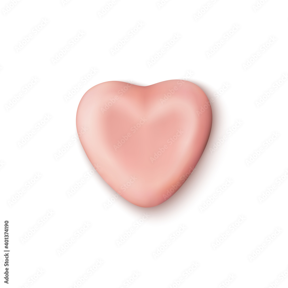 Realistic abstract pink candy heart icon isolated on white background.