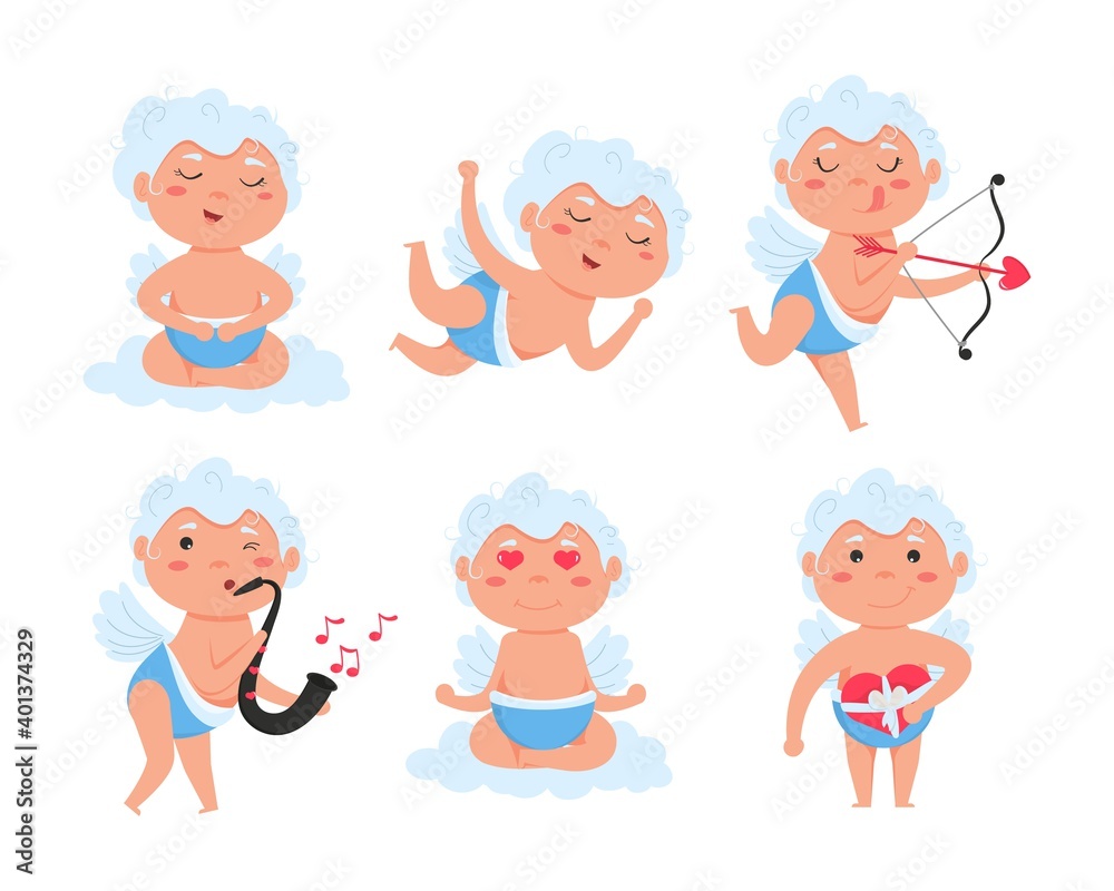 Valentine Cupid love angel. Cute boy or girl cupid. Flying angel Valentine Cupid love angel. Cute boy or girl cupid. Flying angel