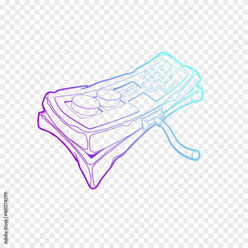 Classic retro gempad icon. Old stylized joystick. Simple outline purple joypad icon.