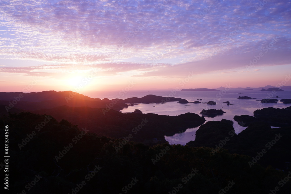Kujukushima at sunset from Tenkaiho Observatory in Nagasaki, Japan - 九十九島の夕日 展海峰からの眺め 長崎 日本