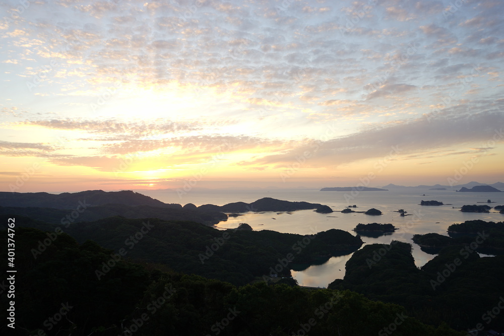 Kujukushima at sunset from Tenkaiho Observatory in Nagasaki, Japan - 九十九島の夕日 展海峰からの眺め 長崎 日本