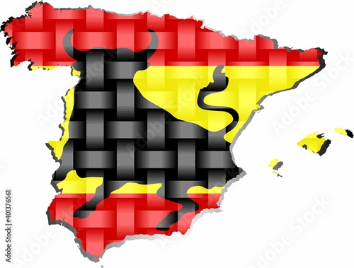 Spain Map - Illustration, 
Three dimensional Map of Spain