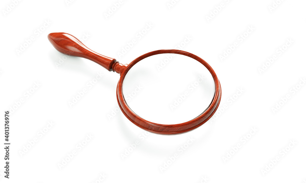 Magnifying glass on white background 3d render Magnifying glass on white background 3d render