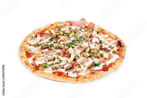 Pepperoni pizza on a white background