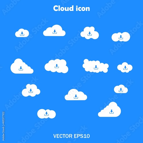 Set of icons of clouds white on a blue background for sites set of clods. Vector EPS10