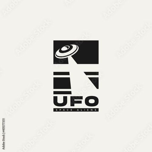 alien ufo flying spaceship explore silhouette vintage logo vector illustration design template