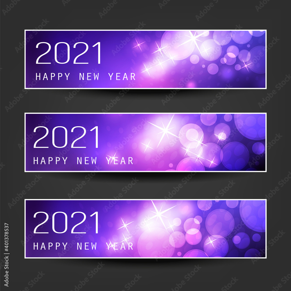Set of Horizontal Christmas, New Year Headers or Banners - 2021
