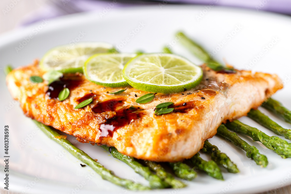 Salmon Fillet with Asparagus, Lime and Balsamic Sauce Salmon Fillet with Asparagus, Lime and Balsamic Sauce