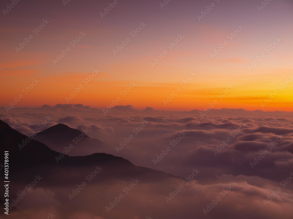 mountains with cloud sea in the twilight