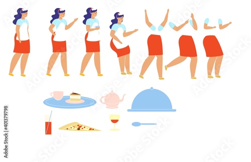 Waiter Character in Uniform Set for Animation.