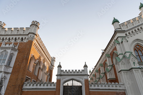 Facade of the palace in the Gothic style. Imperial palace stables