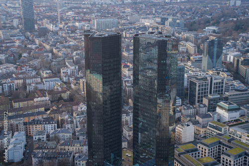 aerial view of the city and Deutsche Bank from the observation deck Frankfurt am Main Germany photo
