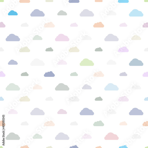 seamless pattern of fluffy pastel colored clouds on white background vector illustration